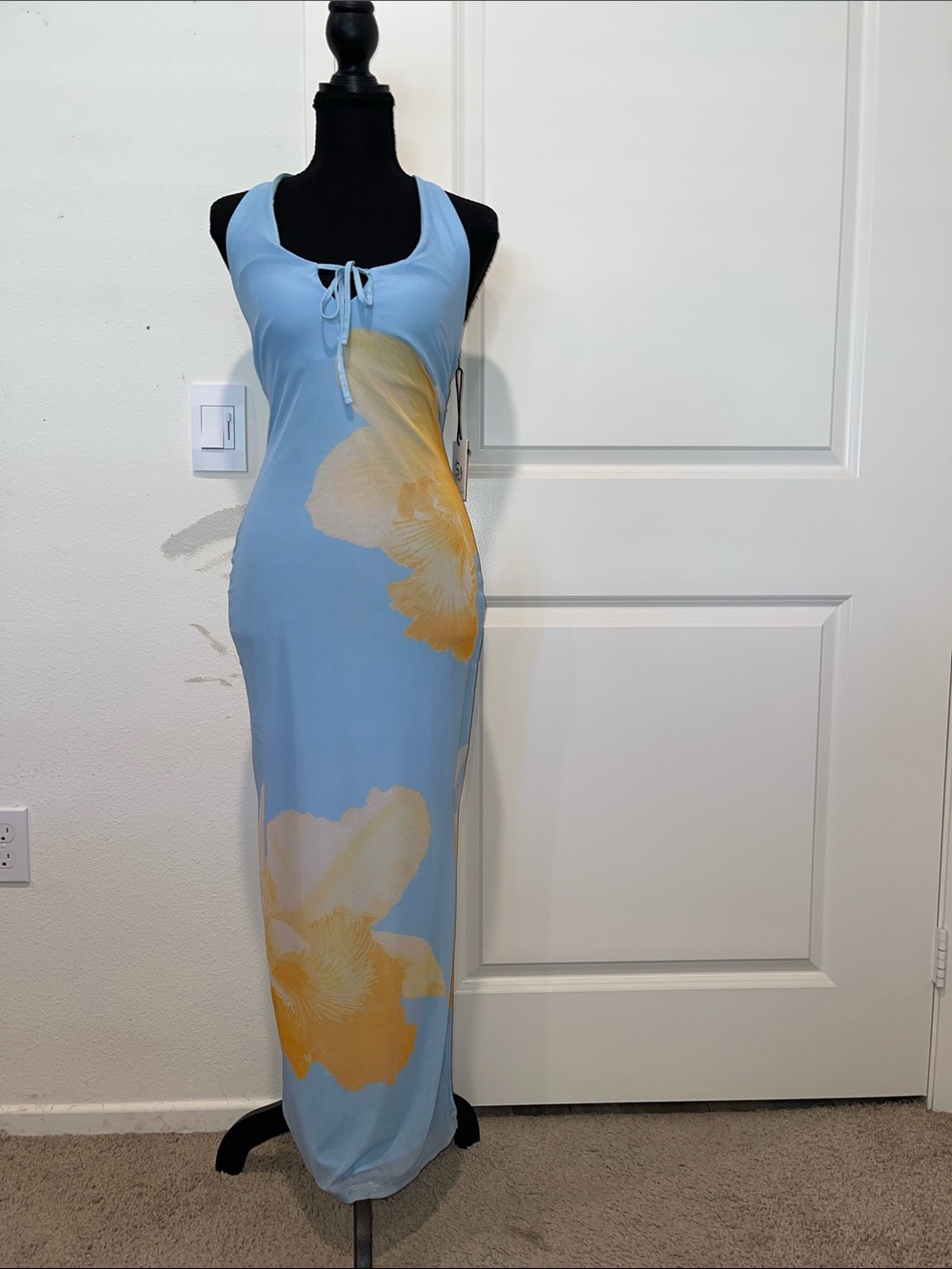 Light Blue Floral Tie-Front Maxi Dress